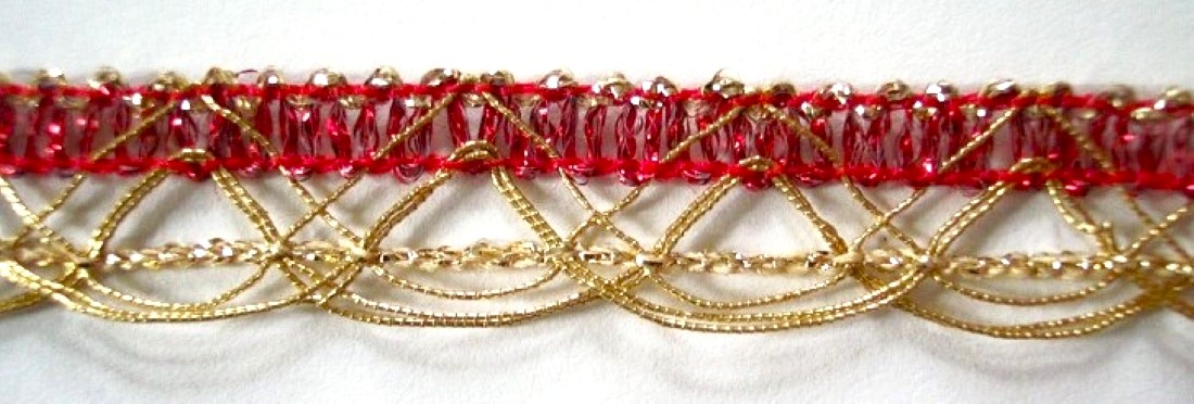 Red Sparkle/Gold Metallic 5/8" Braid