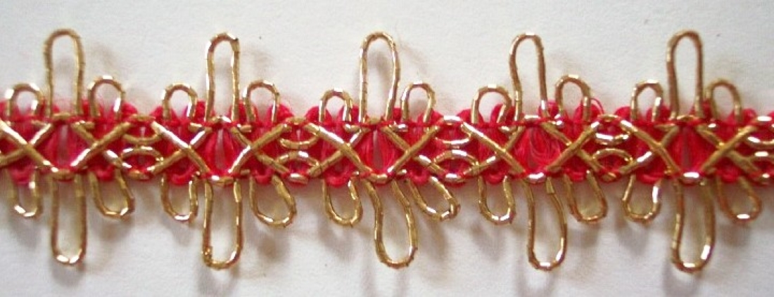 Red Woven/Gold Scroll 3/4" Trim