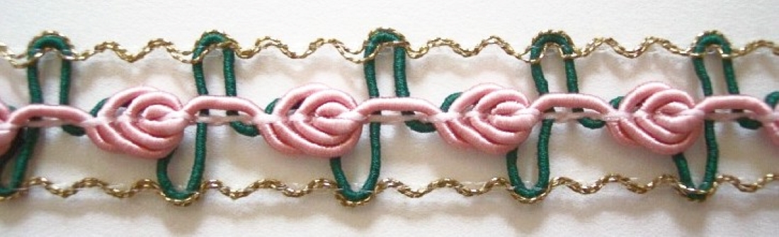 Pink/Green/Gold Rose Bud Braid