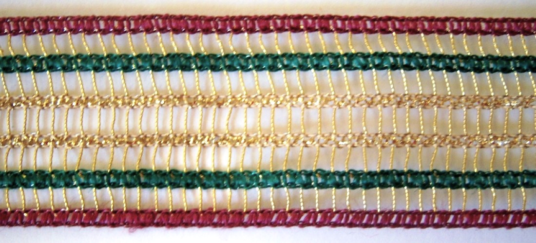 Wine/Green/Gold Wired 1 1/2" Trim