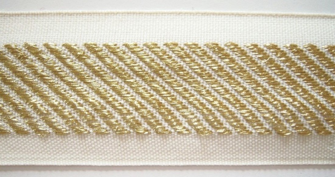 Off White/Gold Bias Stripe 2" Webbing