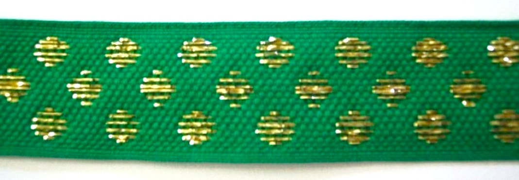 Kelly Green/Gold Dots 1" Woven Poly