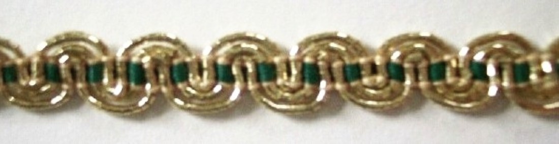 Gold Metallic/Green Woven Wavy Trim