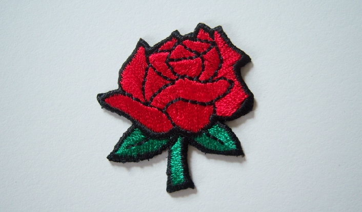 Red Rayon Rose Iron On Applique