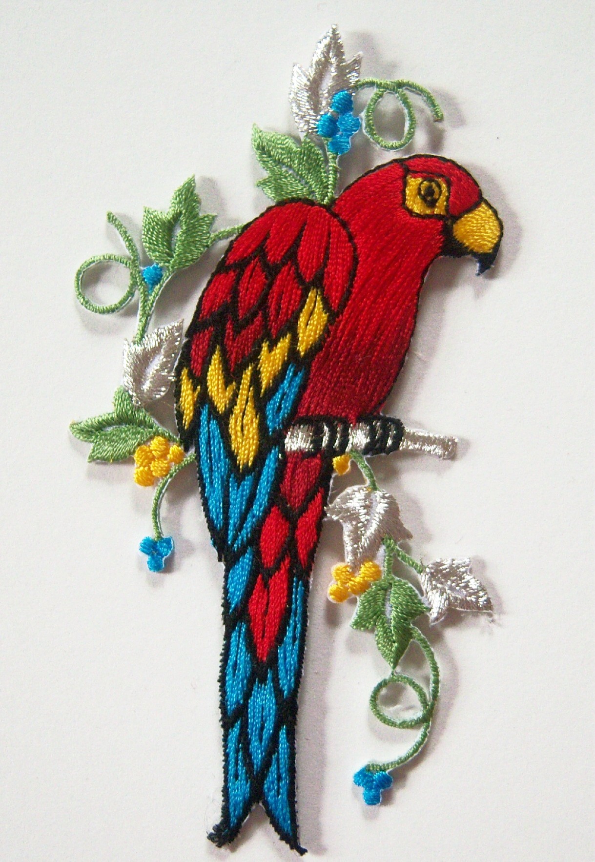 Red/Silver Parrot Iron On Applique