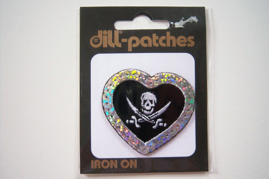 Black/Silver Sequin Heart Skull Iron On