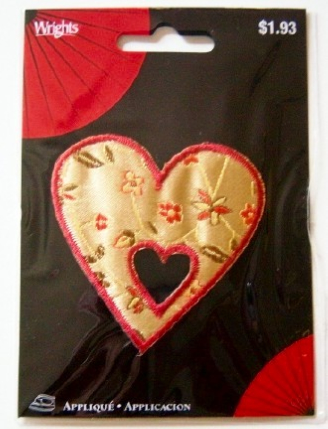 Wrights Red Oriental Satin Heart Iron On