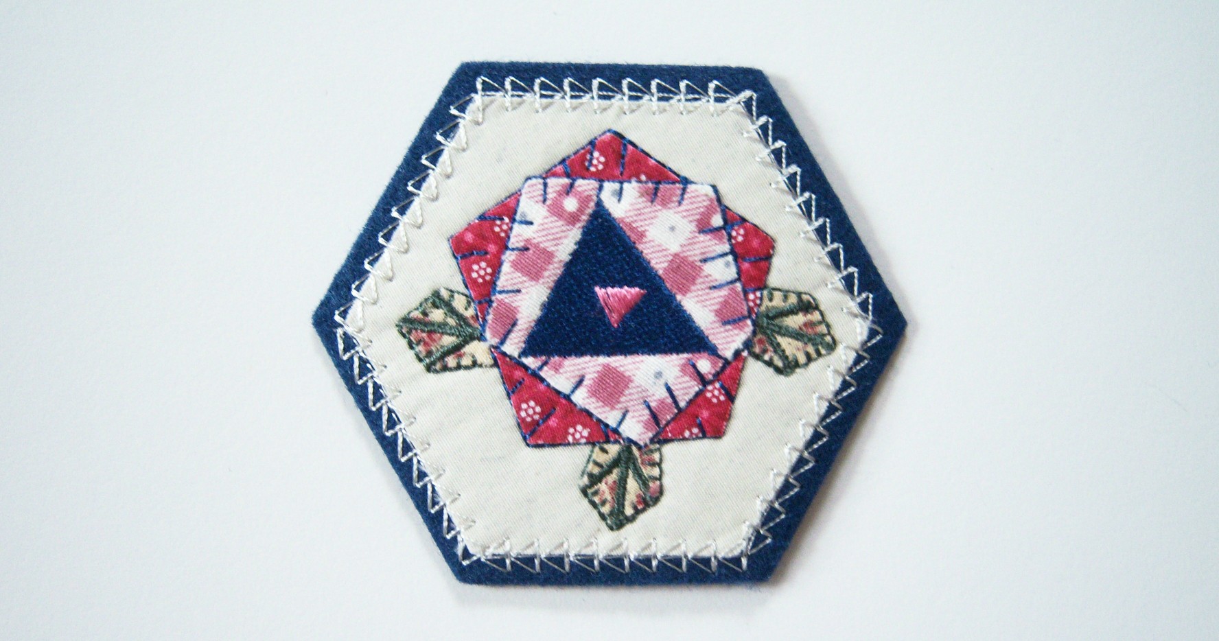 Quilt Hexagon Navy Iron On Applique