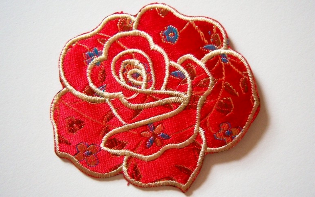 Red Satin Rose Iron On Applique