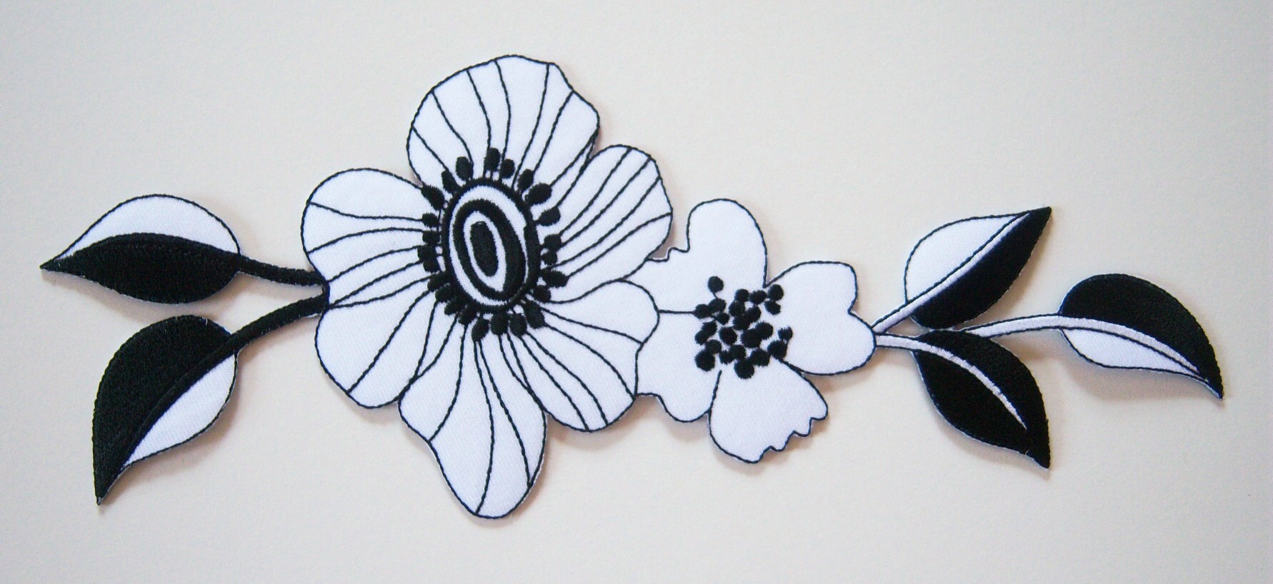 White/Black 9 1/2" Iron On Applique