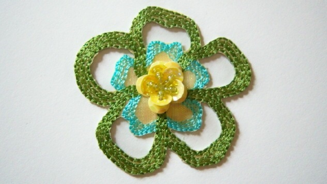 Lime Sequin Beaded Flower Iron On Applique