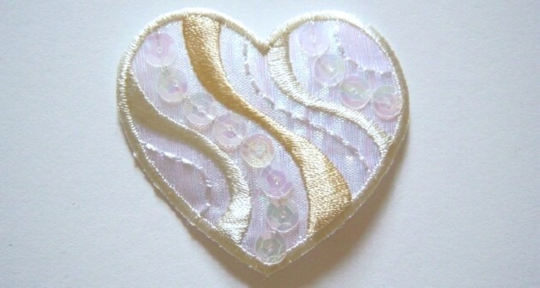 Wrights White Sequin Heart Iron On