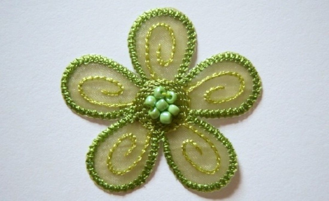 Kiwi Beaded Flower Iron On Applique