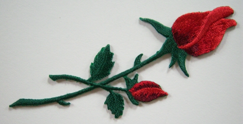 Long Stem Rose Iron On Applique