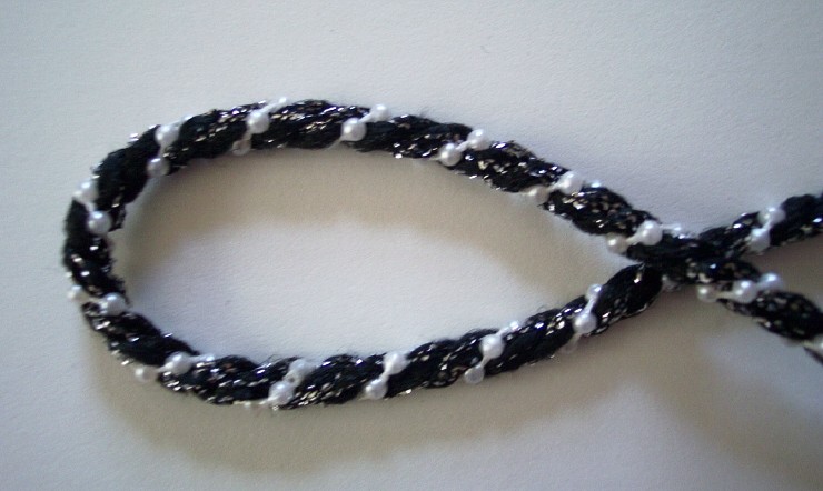 Black/White Bead/Silver 1/4" Metallic Cord