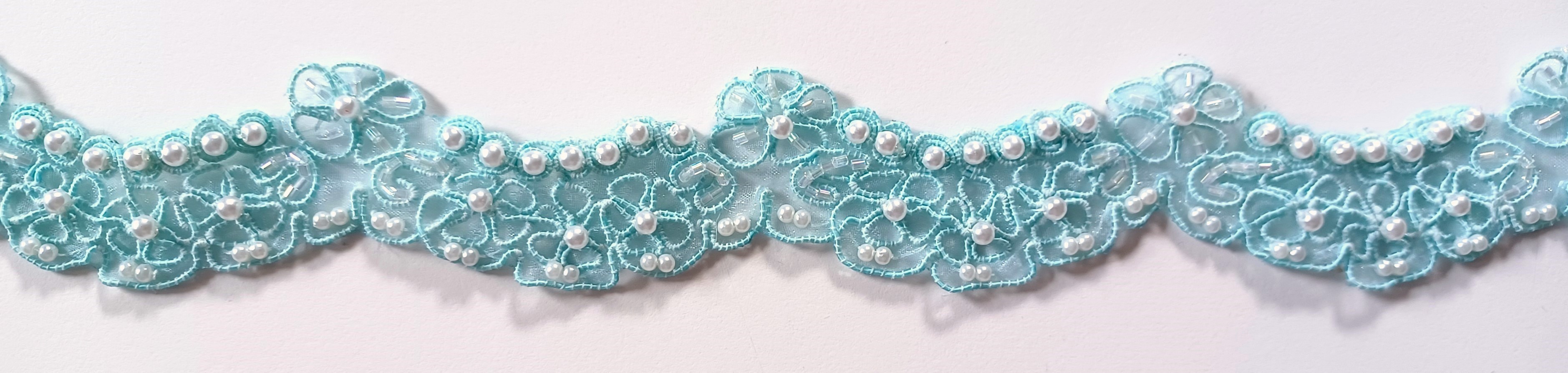 Aqua/Pearls 1 1/2" Lace