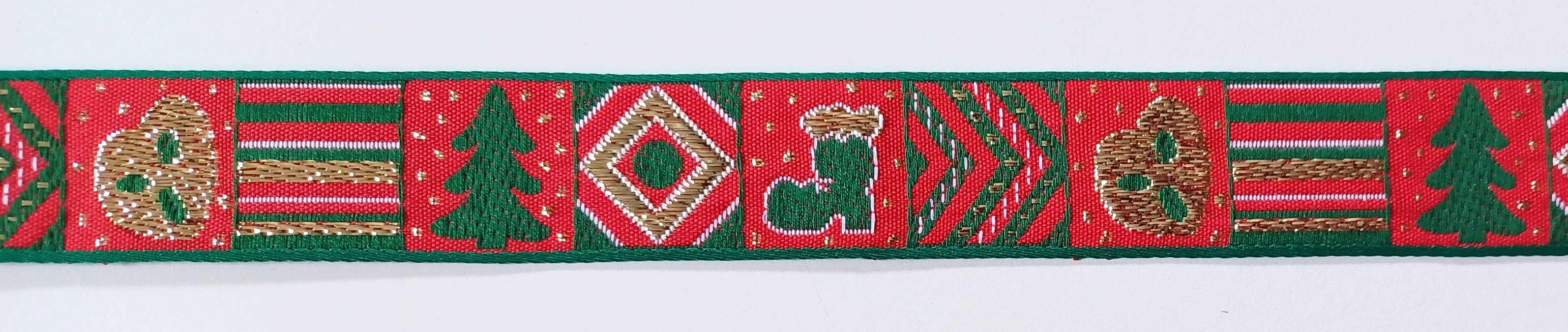 Red/Green/Gold 1 1/4" Jacquard
