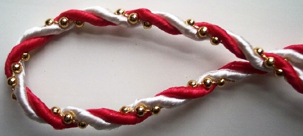 Red/White/Gold Beads Wired 3/16" Cord