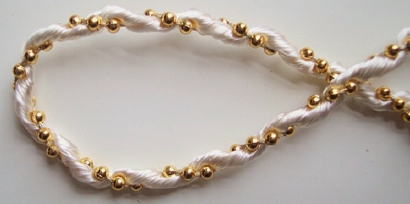 White/Gold Beads Metallic 3/16" Cord