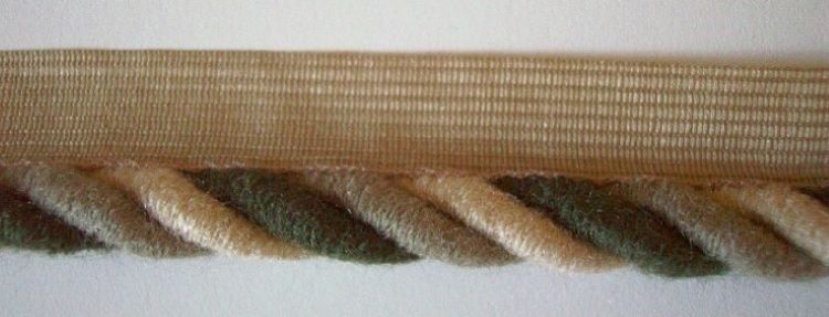 Tan/Sage/Hunter 1/2" Striped Piping