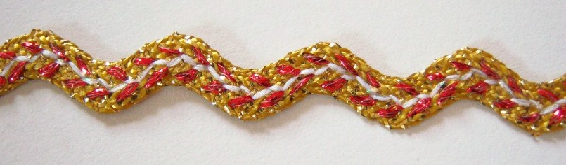 Gold/Red/White 7/16" Metallic Rick Rack