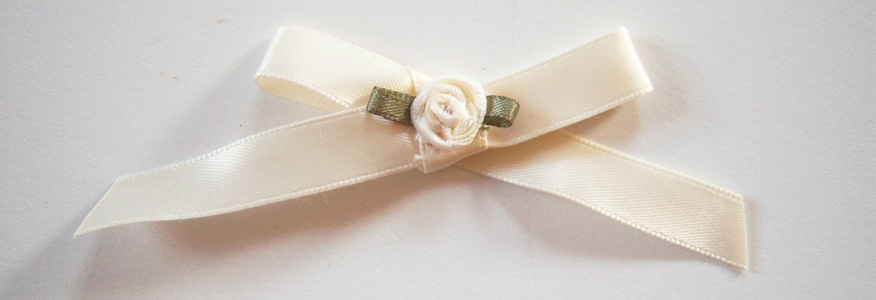 Ivory Satin/Rosebud/Fern Bow