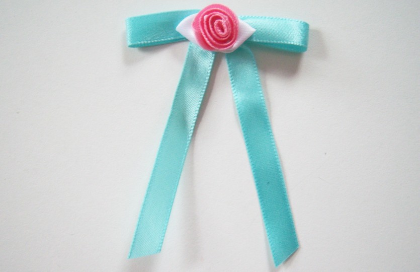 Aqua Satin/Pink Rose 2 1/4" x 3" Bow