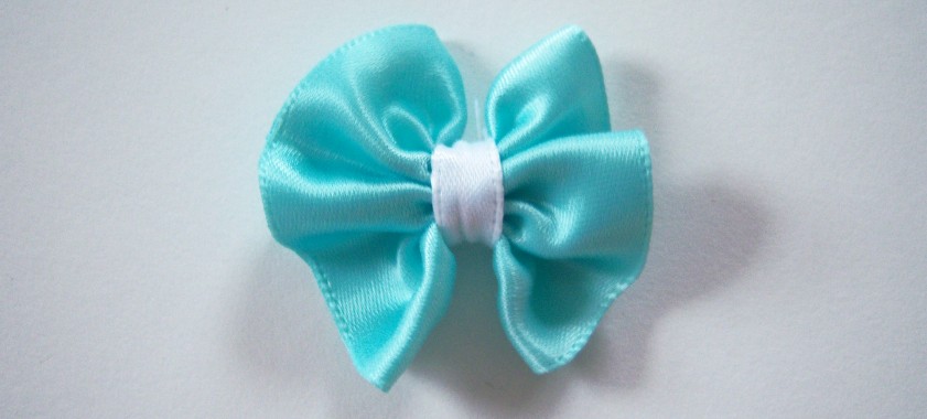 Aqua Satin/White 1 1/2" Bow