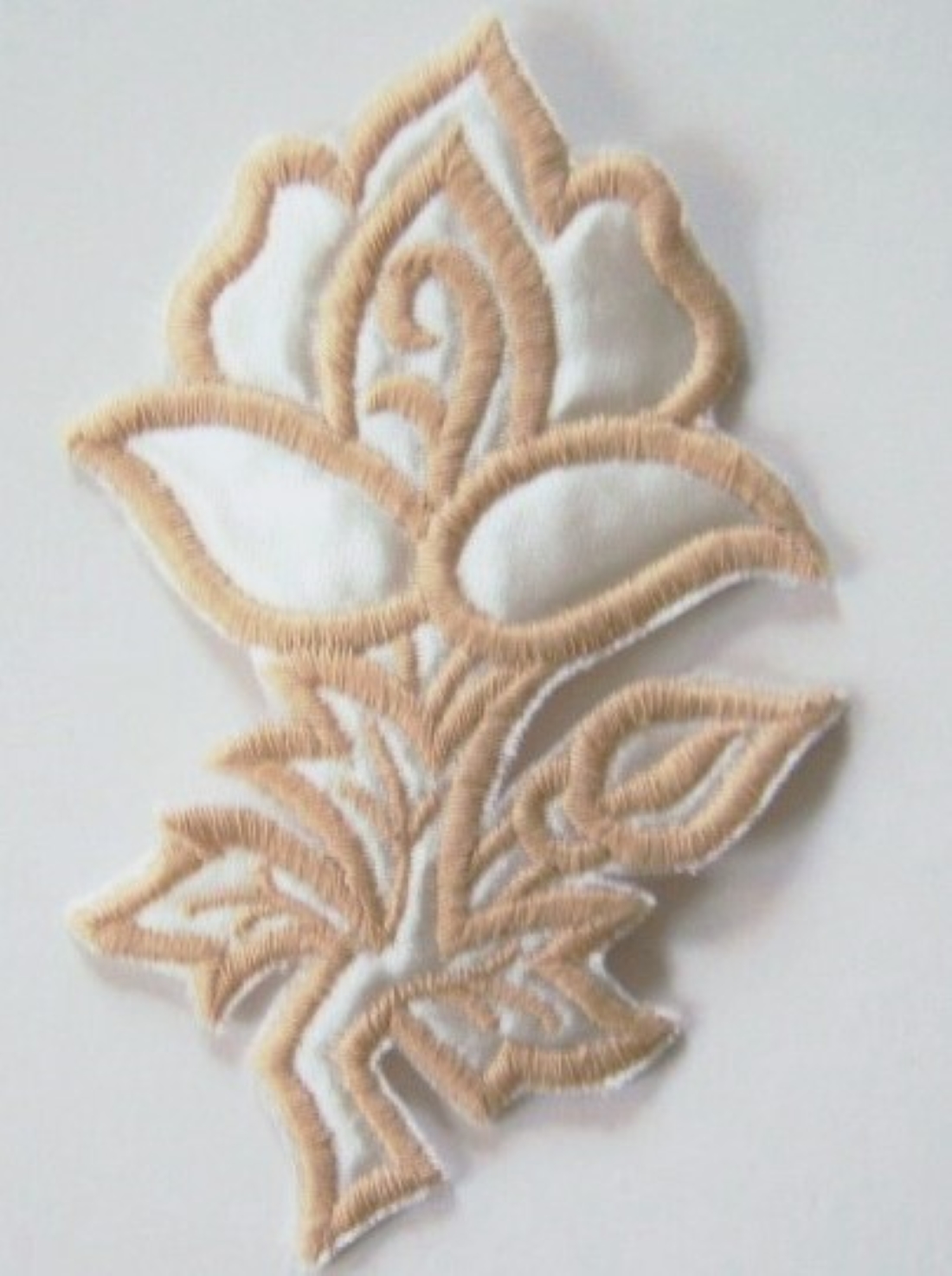 White Satin/Tan Quilted Flower Applique