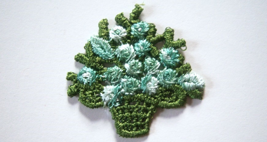 Green Flower Basket 1 7/8" Applique