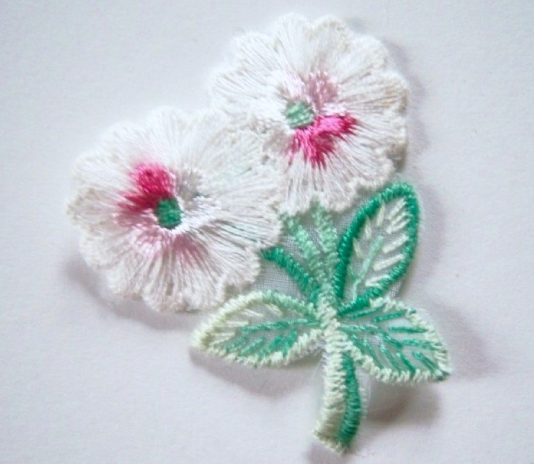 White Flower/Pink 2" Applique