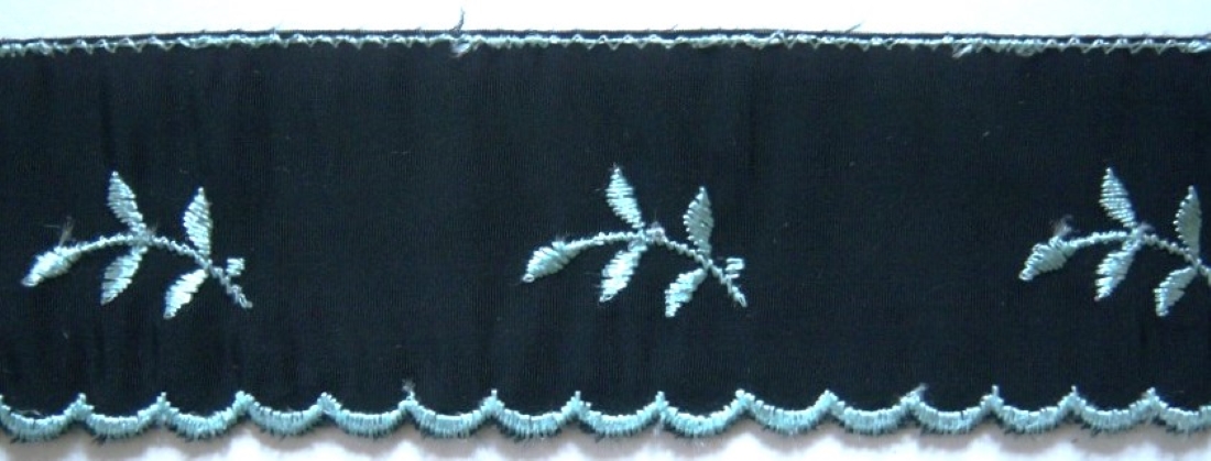 Black/Ice Blue Embroidered 1 5/8" Taffeta