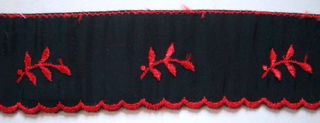 Black/Red Embroidered 1 5/8" Taffeta