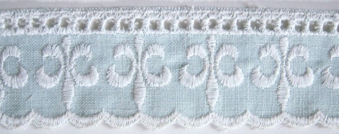 Ice Blue Fleur de Lis Embroidered Linen Eyelet