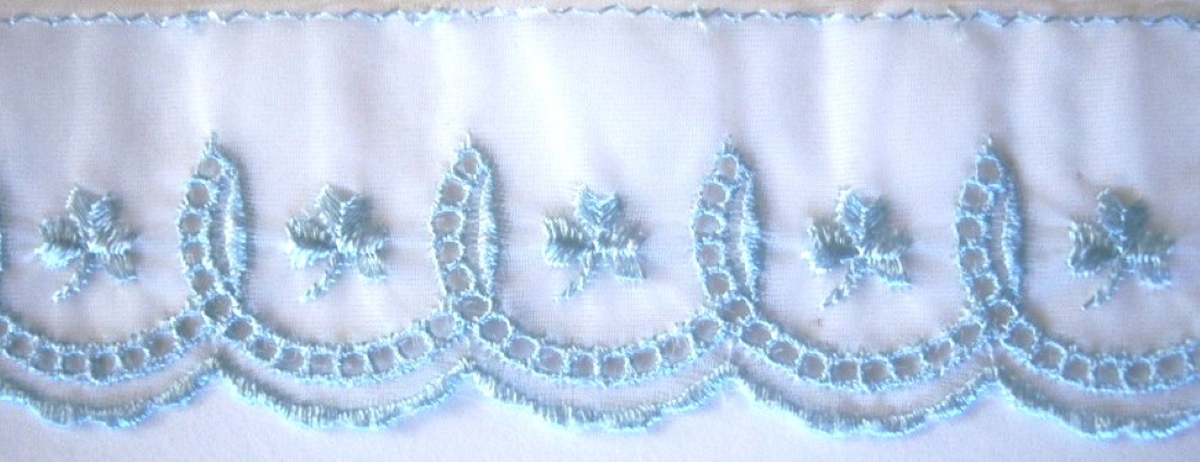 White/Blue Embroidered 1 1/2" Organza