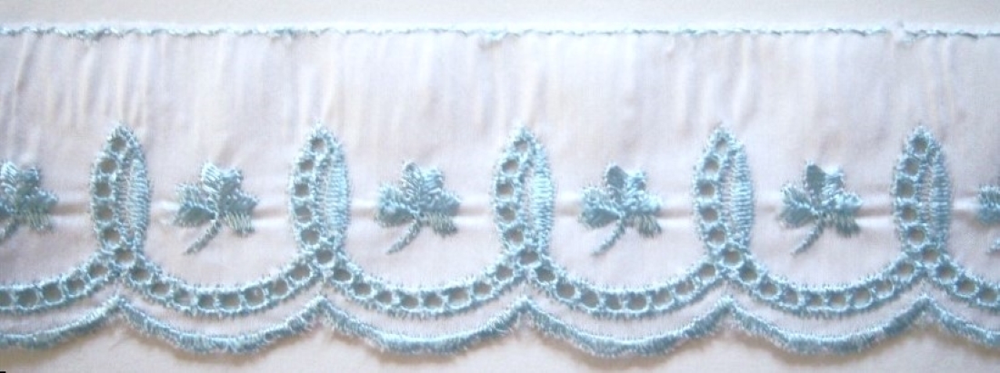 White/Blue Embroidered 1 1/2" Taffeta