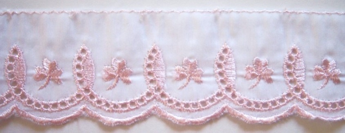 White/Pink Embroidered 1 1/2" Taffeta