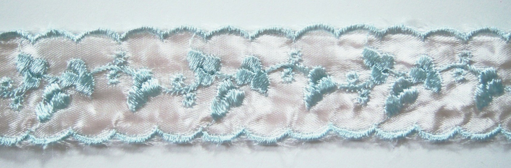 White/Blue Embroidered 1 1/2" Satin