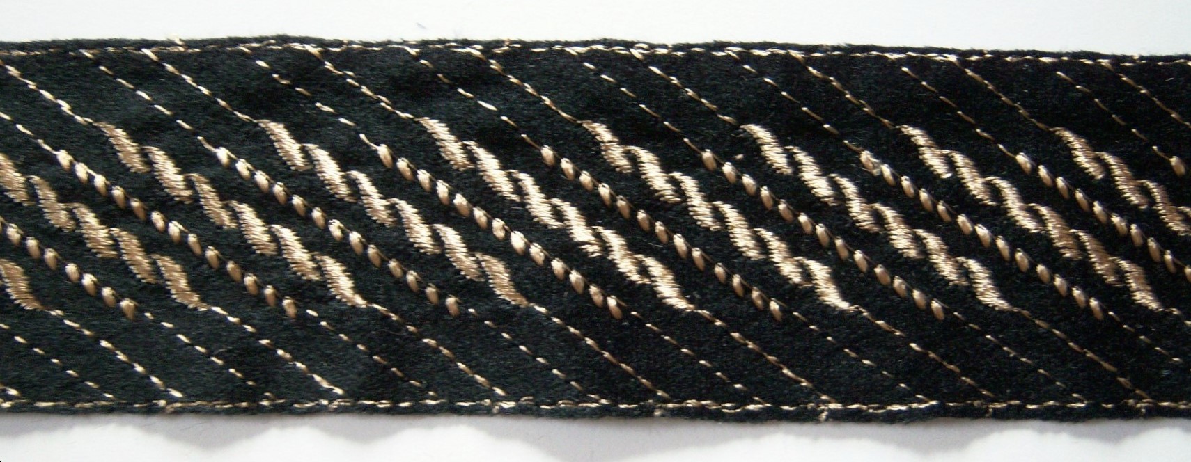 Black/Beige Embroidered 2 1/4" Soft Flock