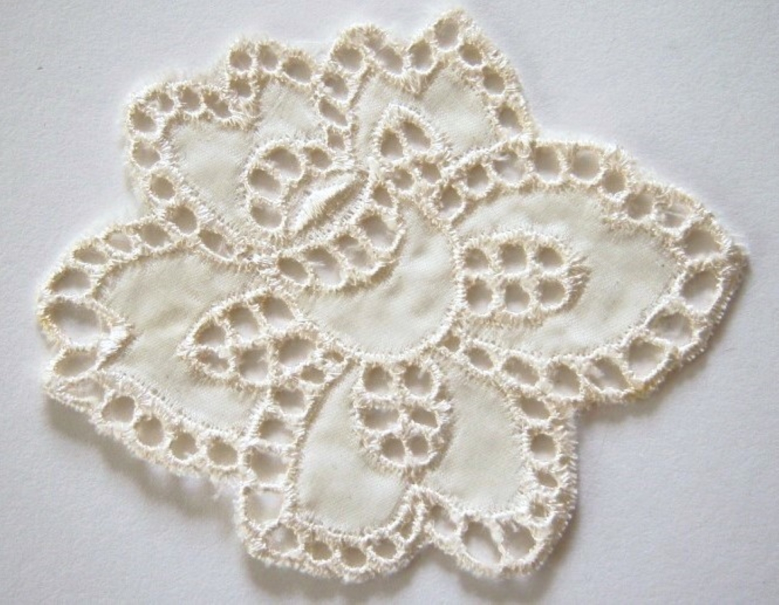 Ivory Satin 3 1/4" Embroidered Applique