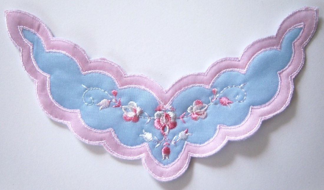 Pink/Blue Quilted Embroidered Applique