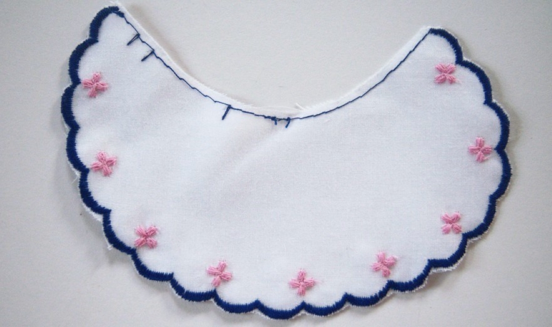 White/Navy/Pink Embroidered Applique
