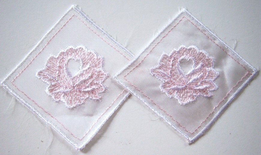 White Satin/Pink Embr. Applique