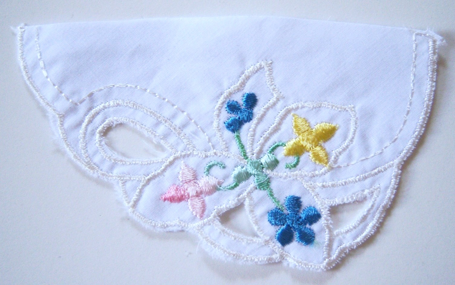 White Cotton/Copen Embroidered Applique