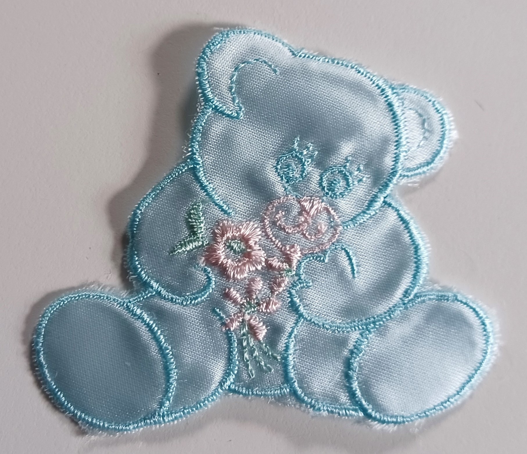 Blue/Pink Satin Bear Embroidered Applique