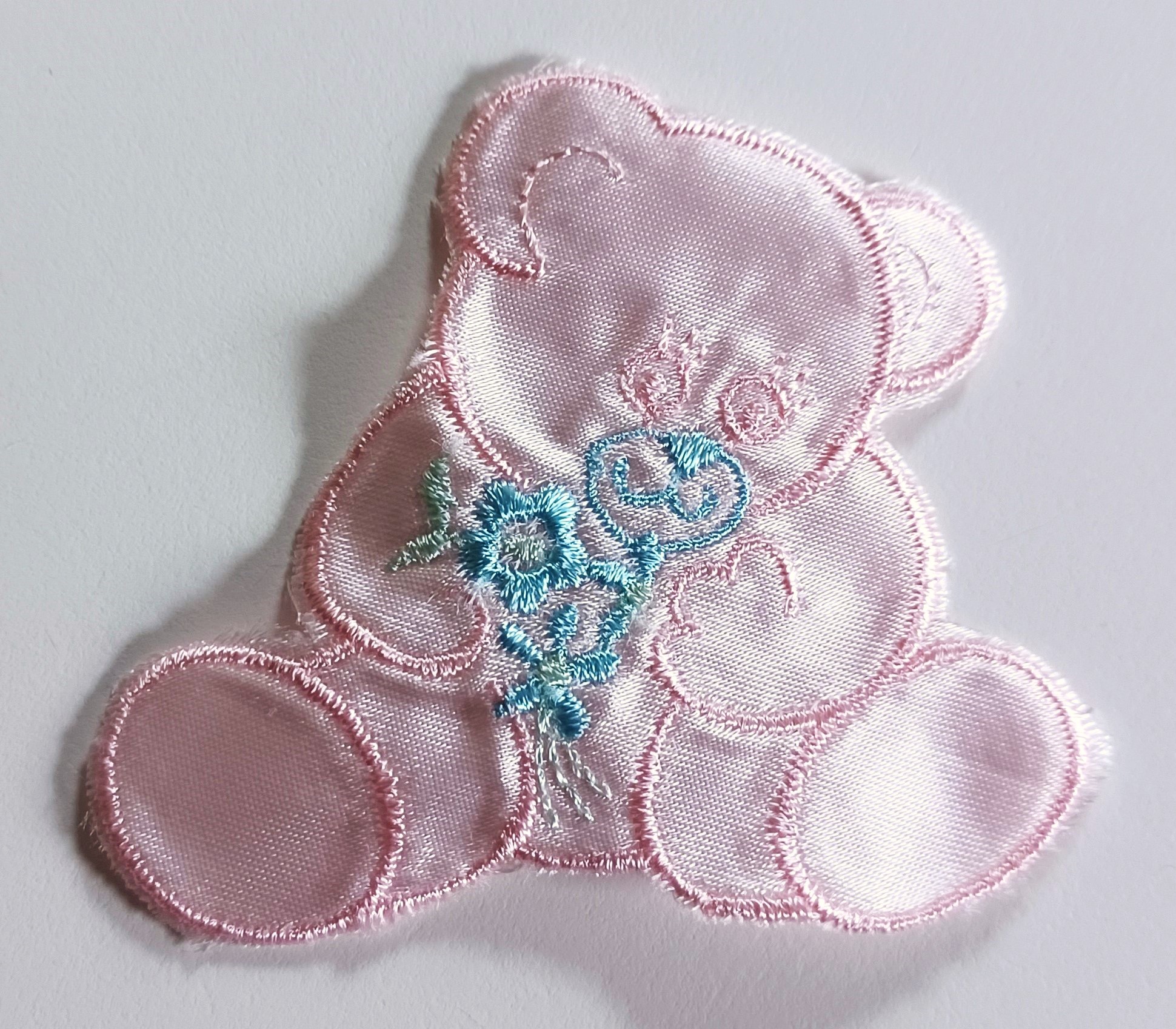 Pink/Blue Satin Bear Embroidered Applique