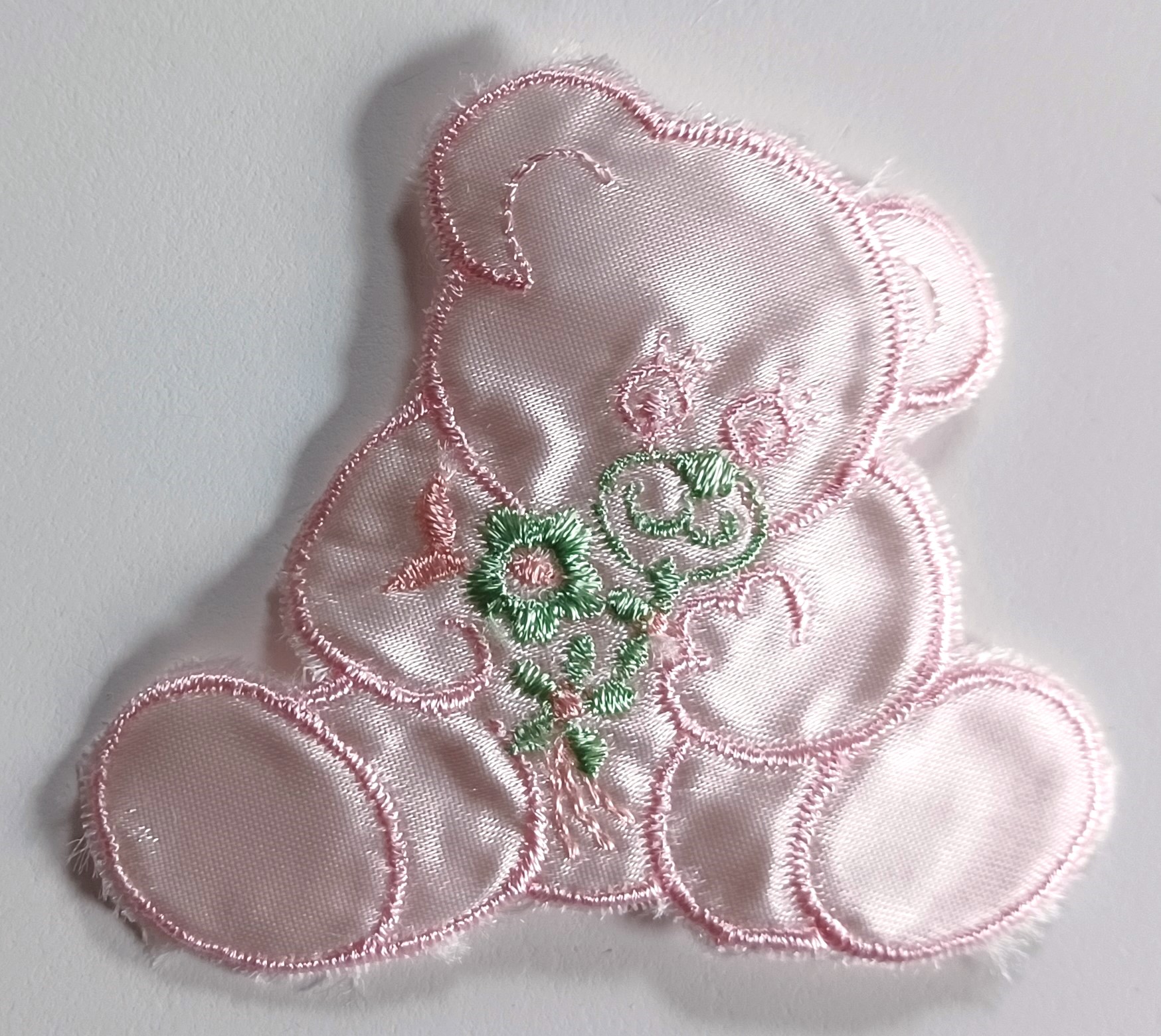 Pink/Green Satin Bear Embroidered Applique