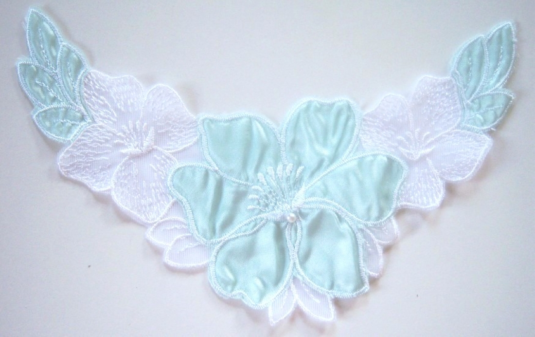 White/Mint Satin Embroidered Applique