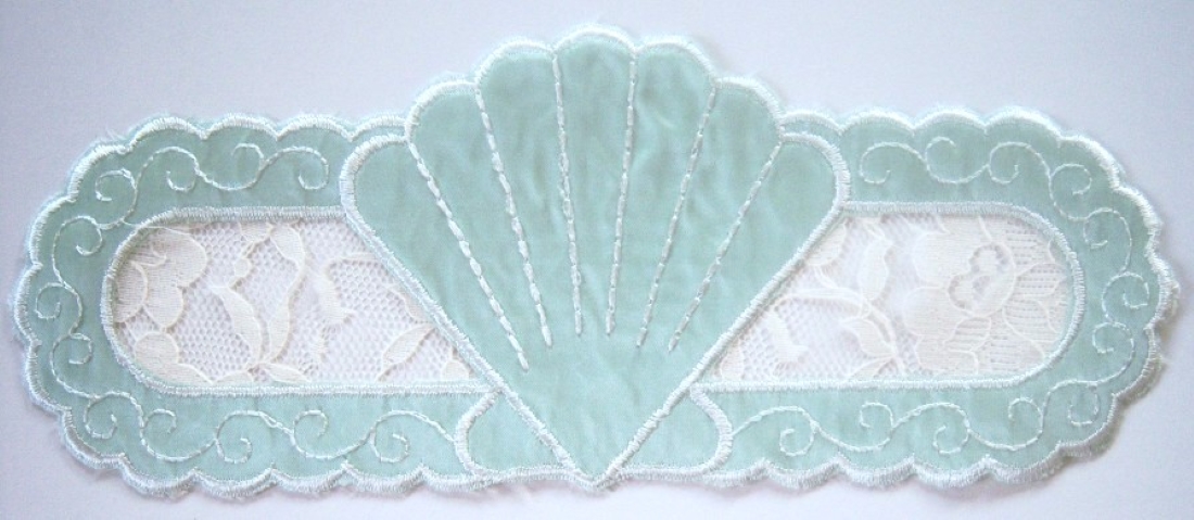 Green Satin/Ivory Lace Embroidered Applique