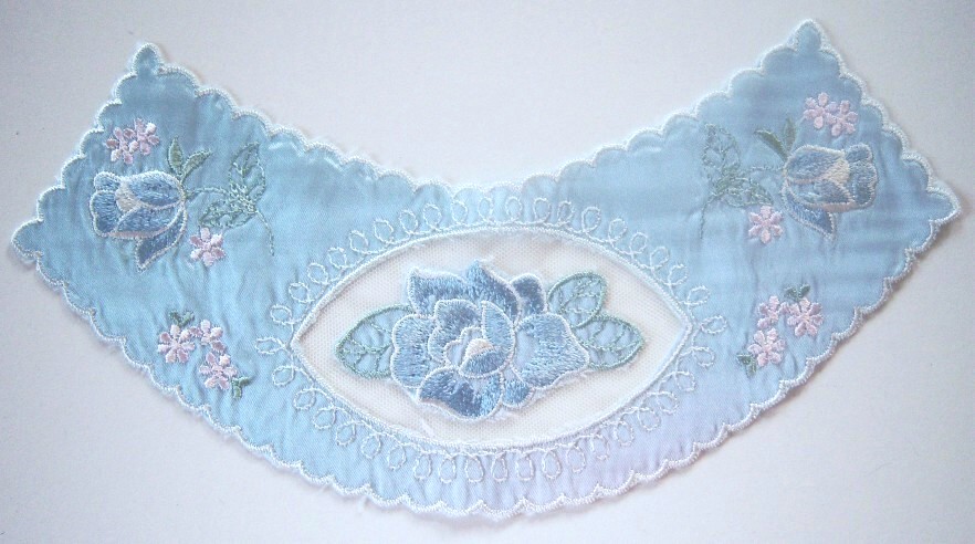 Blue Satin/Pink Embroidered Applique